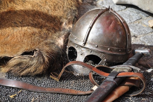 medieval history Viking helmet and sword 