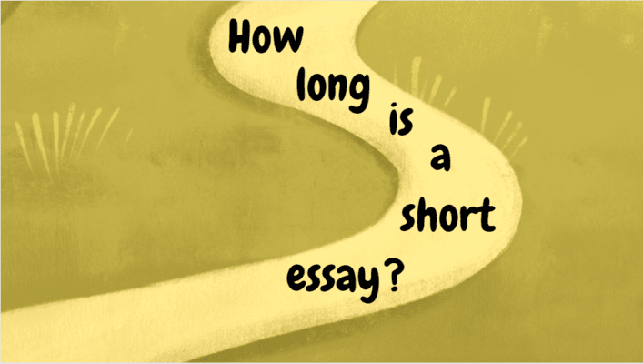 A winding dirt road written, ‘How long is a short essay?’